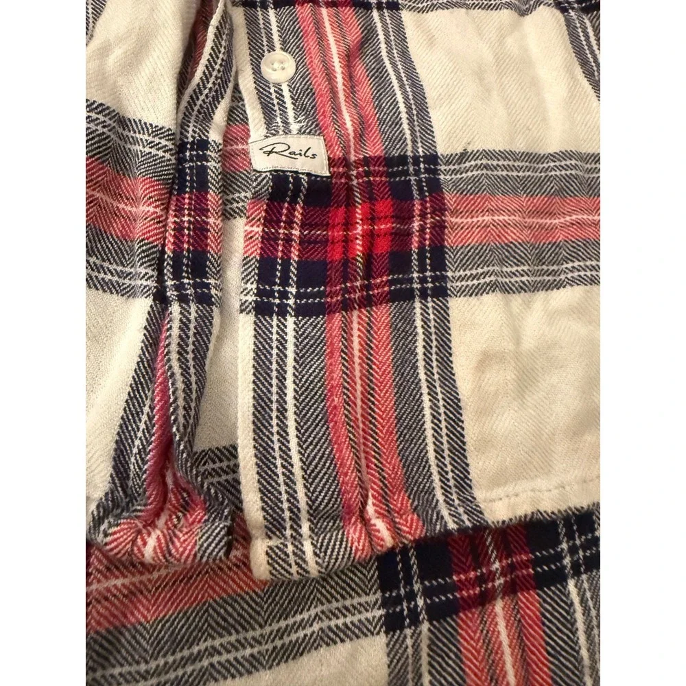 Rails Plaid Shirt Dress Womens Medium White Red Navy Blue Tie Waist Button Down